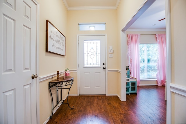 4974 Scarlet Oak Dr, San Angelo, TX 76904 - entrance foyer featuring dark wood-style floors and ornamental molding