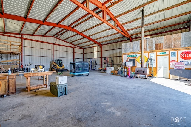 garage with metal wall