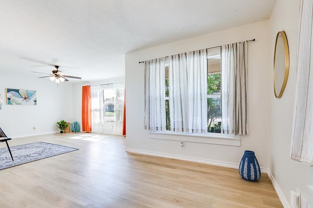 interior space featuring ceiling fan and light wood-type flooring