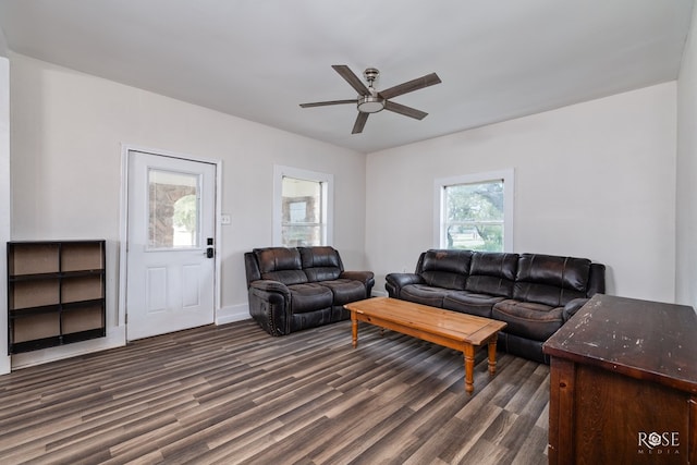 415 E Harris Ave, San Angelo, TX 79903 - living area featuring dark wood-type flooring and ceiling fan