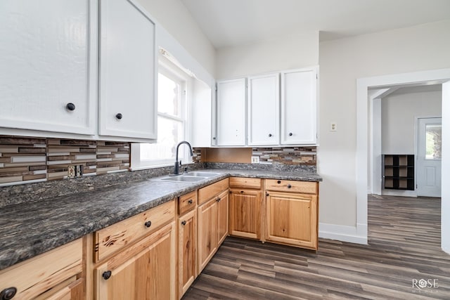 415 E Harris Ave, San Angelo, TX 79903 - kitchen with decorative backsplash, dark wood-style floors, and plenty of natural light