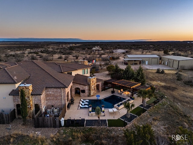 view of aerial view at dusk