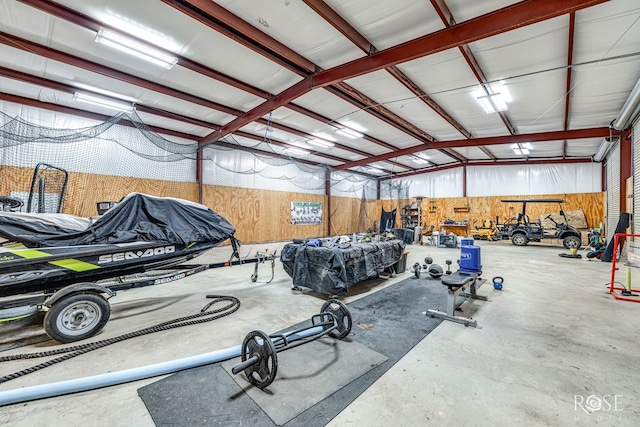 garage with metal wall