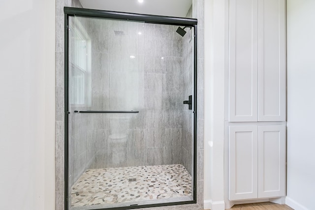 bathroom with a shower stall