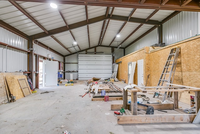 garage with metal wall