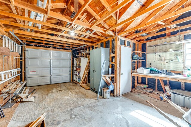 garage featuring a workshop area