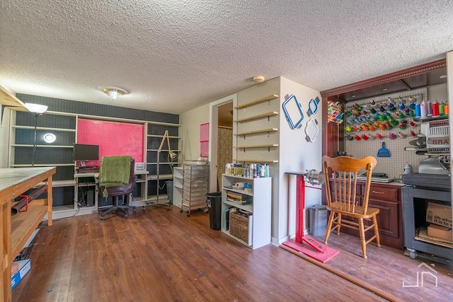 office space featuring a textured ceiling and wood finished floors