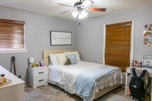 bedroom with carpet floors and ceiling fan