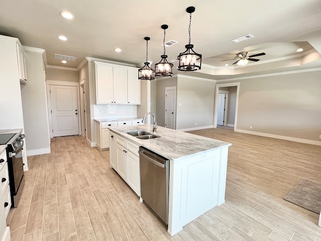 kitchen featuring white cabinetry, sink, dishwasher, and black / electric stove