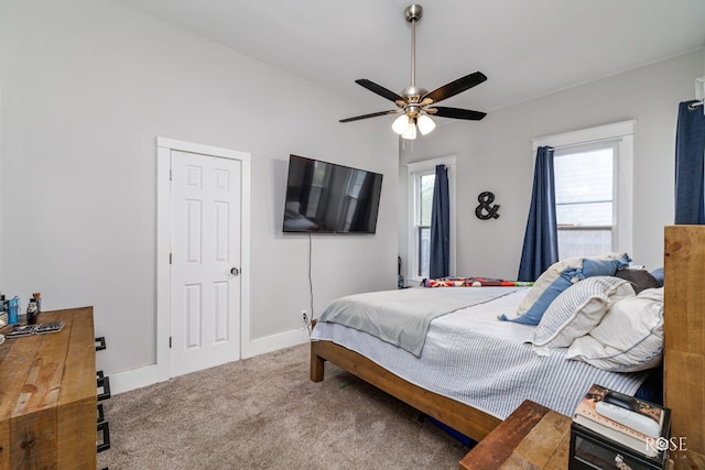 bedroom featuring carpet flooring and ceiling fan