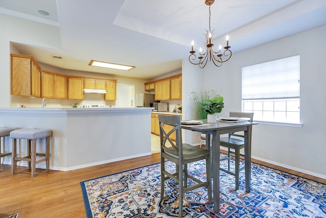 4413 Pinon Ridge Dr, San Angelo, TX 76904 - dining space with light wood-type flooring, a chandelier, and baseboards