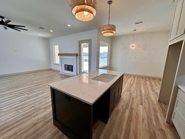 kitchen with a sink, visible vents, and light wood finished floors