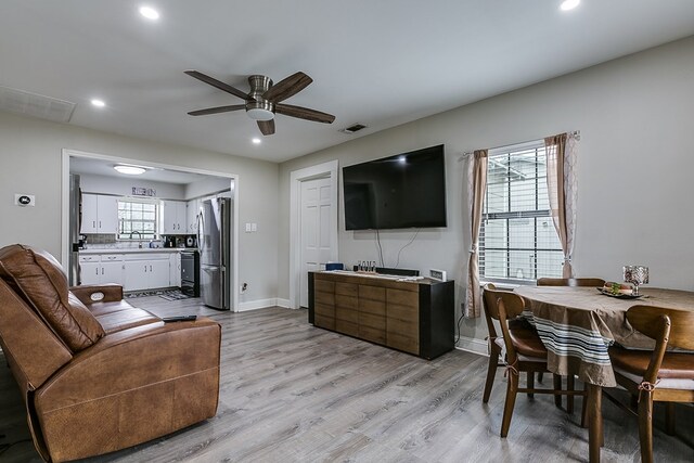 419E 29th St, San Angelo, TX 76903 - living room with light wood finished floors, visible vents, and baseboards
