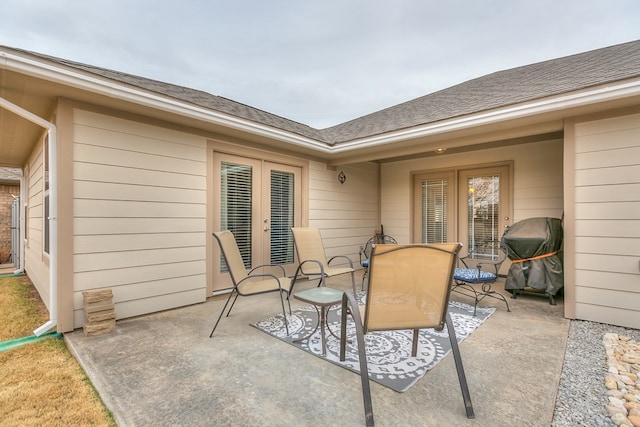 view of patio / terrace featuring french doors and area for grilling