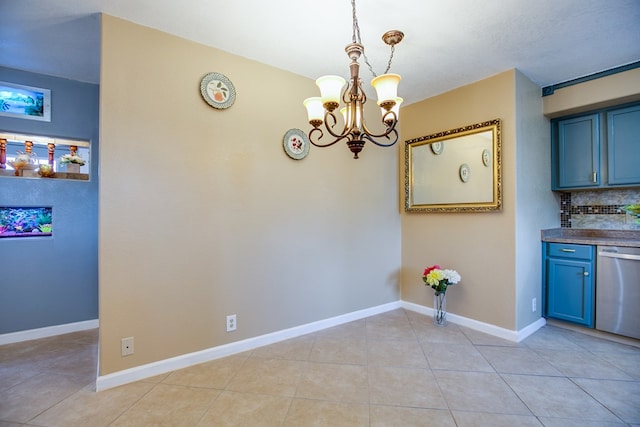 220 Mcdowell St, Bronte, TX 76933 - unfurnished dining area with a chandelier and light tile patterned flooring