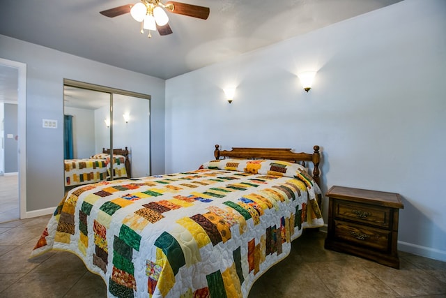 220 Mcdowell St, Bronte, TX 76933 - tiled bedroom featuring a closet and a ceiling fan
