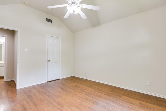 55 Southridge Dr, San Angelo, TX 76904 - empty room with ceiling fan, lofted ceiling, light wood finished floors, and baseboards