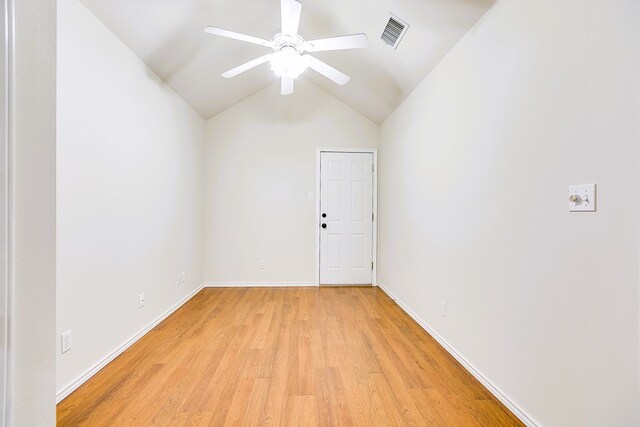 55 Southridge Dr, San Angelo, TX 76904 - empty room featuring light wood-type flooring, a ceiling fan, lofted ceiling, and baseboards