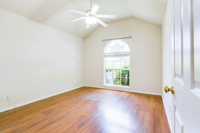 55 Southridge Dr, San Angelo, TX 76904 - empty room featuring wood finished floors, lofted ceiling, a ceiling fan, and baseboards