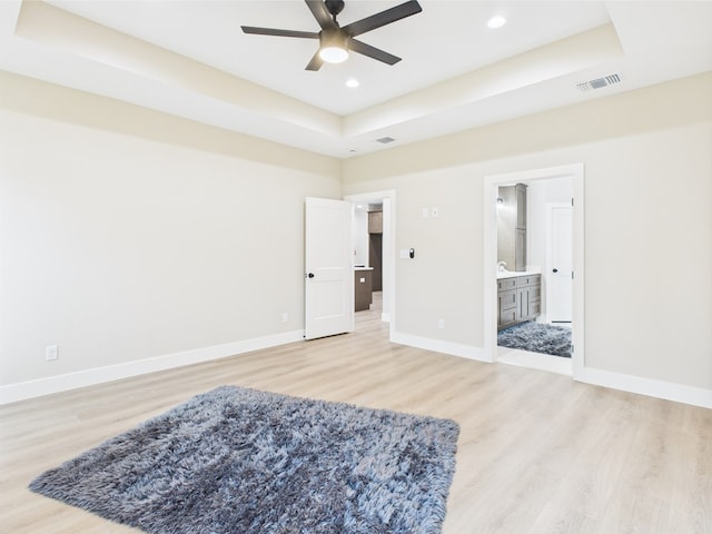 1942 Pine Valley St, San Angelo, TX 76904 - unfurnished bedroom with light wood-style flooring, recessed lighting, connected bathroom, and a ceiling fan