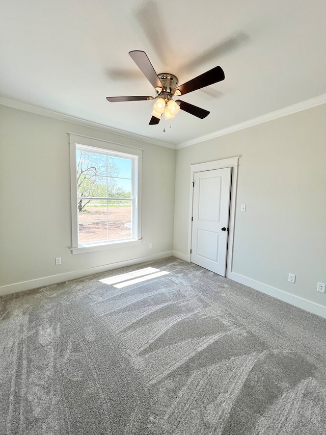 carpeted empty room featuring ornamental molding