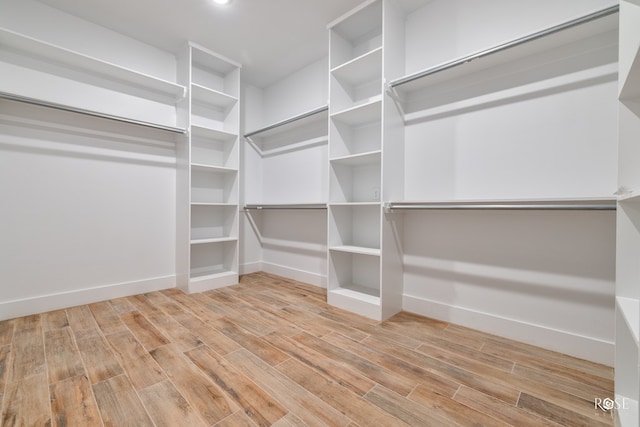 spacious closet featuring light hardwood / wood-style floors