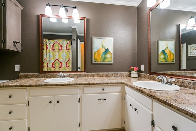 bathroom with ornamental molding and a sink
