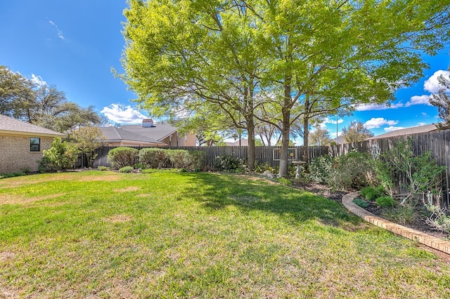 view of yard with a fenced backyard