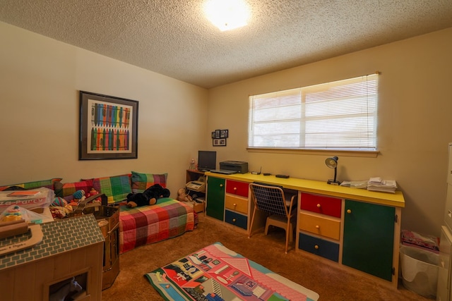 109 Live Oak Dr, Ozona, TX 76943 - recreation room featuring carpet floors, a textured ceiling, and a desk