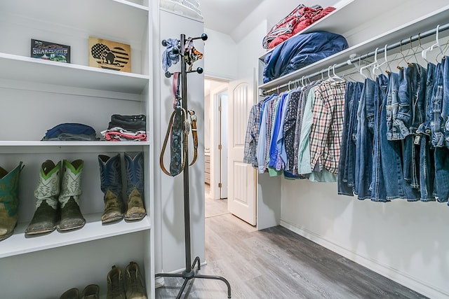 walk in closet featuring hardwood / wood-style flooring