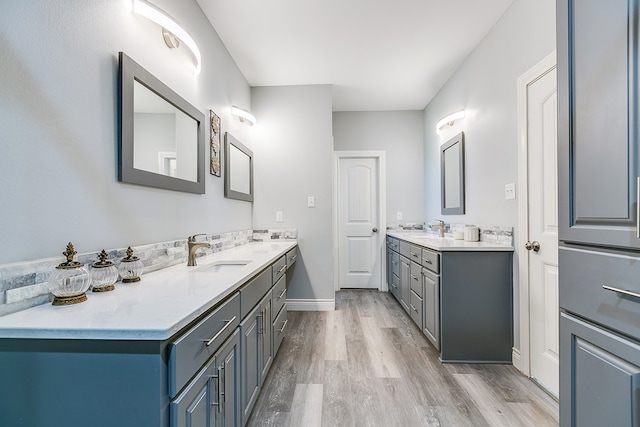 bathroom with vanity and wood-type flooring