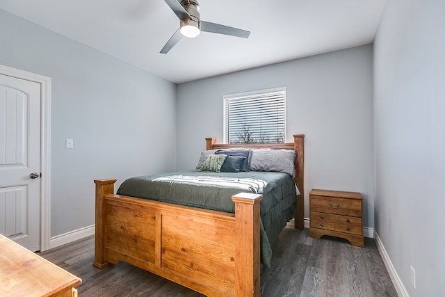 bedroom featuring dark hardwood / wood-style floors and ceiling fan