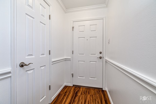 4129 Sedona Trl, San Angelo, TX 76904 - doorway to outside with dark wood-type flooring, ornamental molding, and baseboards