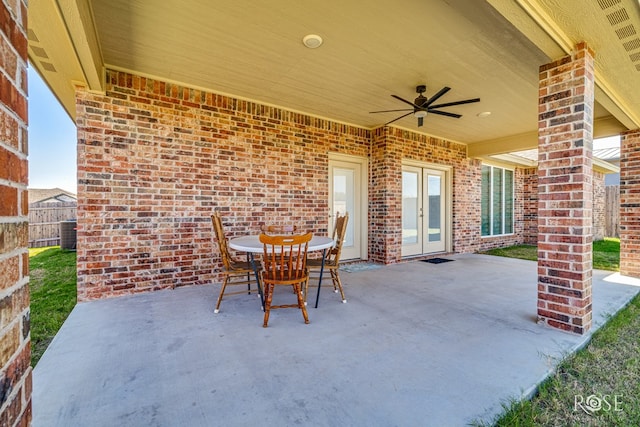 view of patio / terrace with french doors and ceiling fan