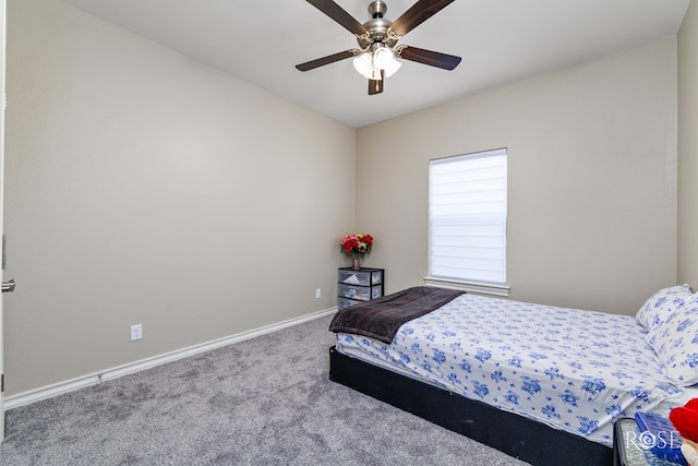 bedroom featuring carpet flooring and ceiling fan