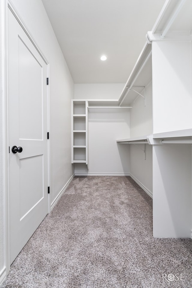 spacious closet featuring light carpet