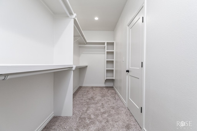 spacious closet with light colored carpet