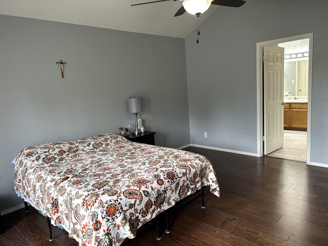 3570 Grandview Dr, San Angelo, TX 76904 - bedroom featuring lofted ceiling, wood finished floors, and ceiling fan