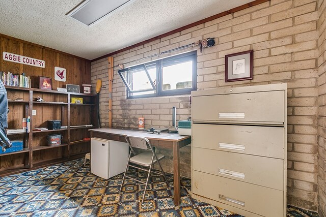 6290 Stokes Rd, San Angelo, TX 76904 - office with a textured ceiling, carpet, and wood walls