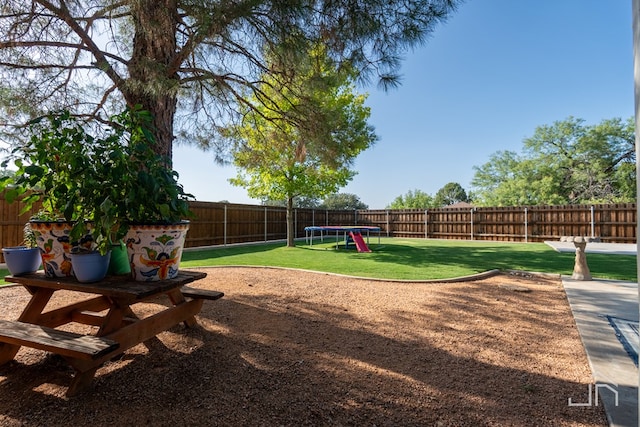 view of yard with a trampoline