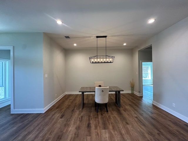 3611 Clearview Dr, San Angelo, TX 76904 - unfurnished dining area with dark wood-style floors and recessed lighting