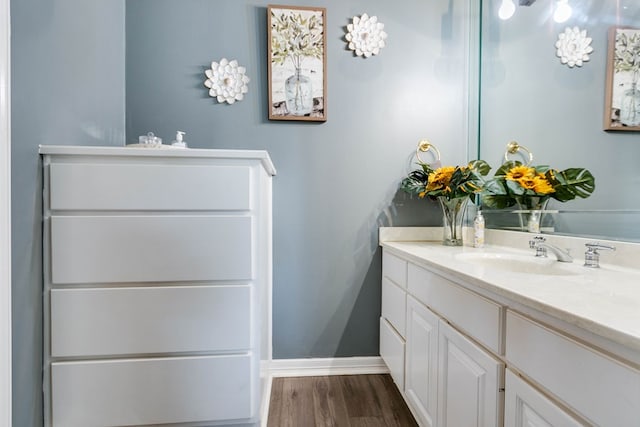 bathroom featuring wood-type flooring and vanity