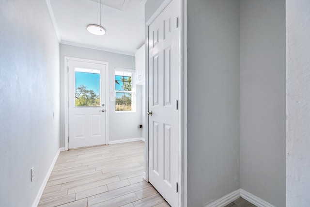 hallway with crown molding