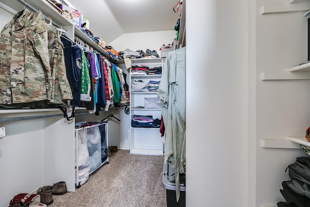 spacious closet featuring carpet and lofted ceiling