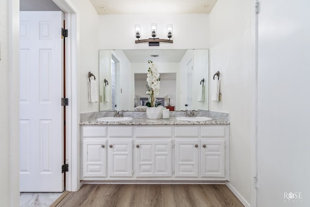 bathroom featuring vanity and wood-type flooring