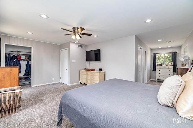 117 Windham St, San Angelo, TX 76903 - bedroom with baseboards, recessed lighting, carpet flooring, and a ceiling fan