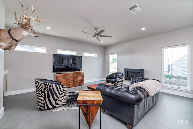 4992 Silver Creek Pass, San Angelo, TX 76904 - living area with recessed lighting, a ceiling fan, and tile patterned flooring