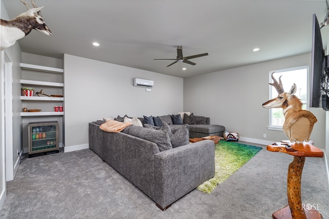 4992 Silver Creek Pass, San Angelo, TX 76904 - carpeted living area featuring an AC wall unit, ceiling fan, and recessed lighting