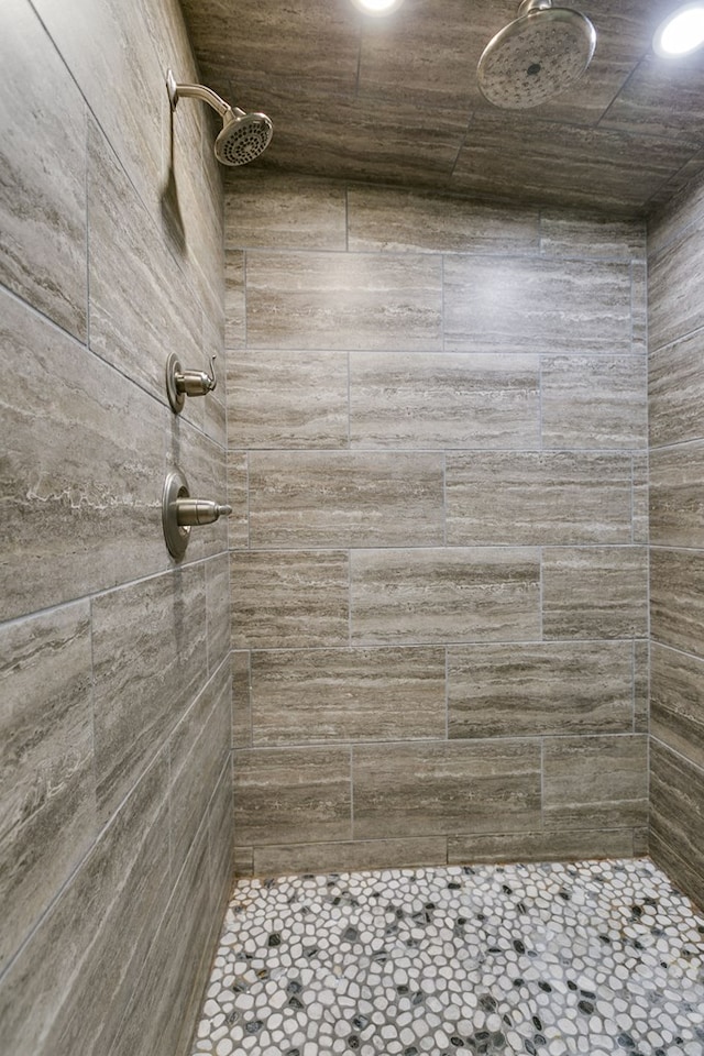 bathroom with a tile shower