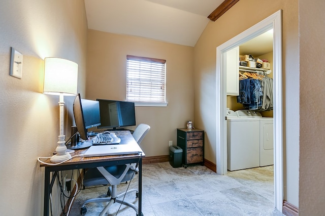 7805 Elk Run, San Angelo, TX 76901 - office space with washer and dryer, lofted ceiling, and baseboards